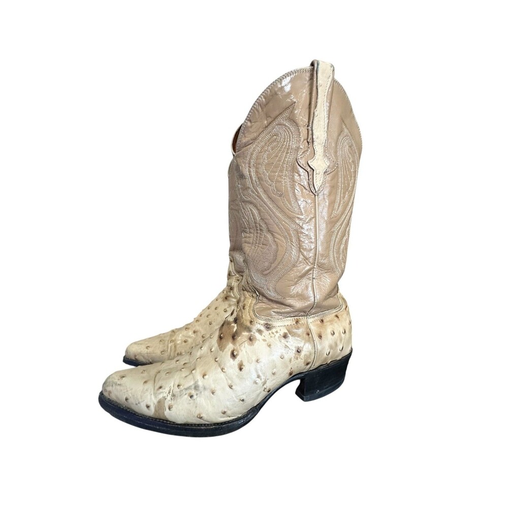 Rodeo Bravo Two Tone Cream Tan Ostrich Made in Mexico 29 US 11 Men's Distressed